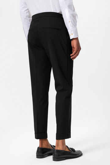 Men's Black High-Waisted Belted Pleated  Pants - Wessi