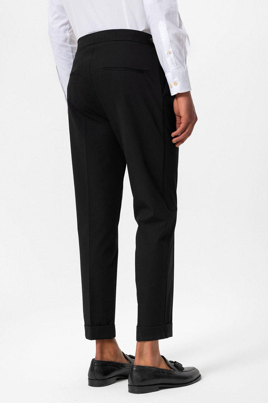 Men's Black High-Waisted Belted Pleated  Pants - Wessi