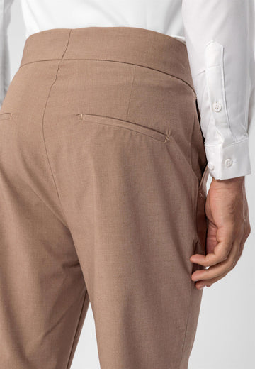 Pantalon Homme Marron Clair Taille Haute Boucle Ceinture En Tissu Plissé - Wessi
