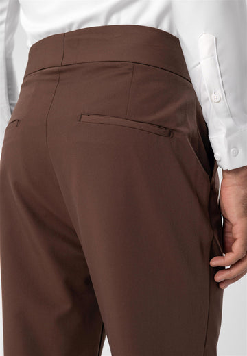 Pantalon Homme Marron Taille Haute Boucle Ceinture En Tissu Plissé - Wessi