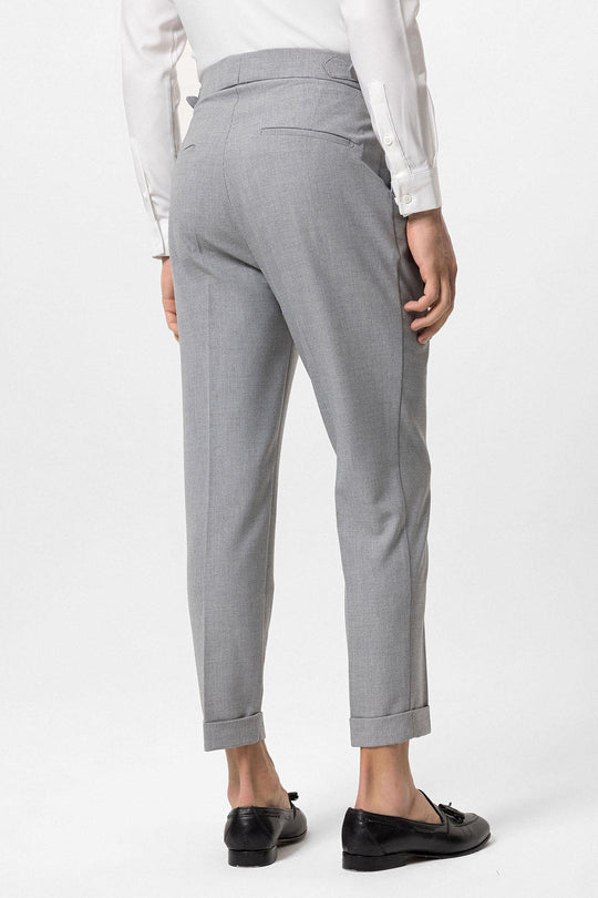 Men's Grey High Waist Side Buckled Pleated Fabric Trousers - Wessi