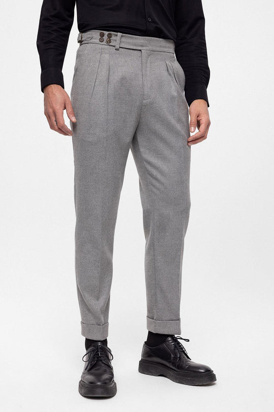 Men's Grey Wool Look High Waist Pleated Pants - Wessi – Wessi