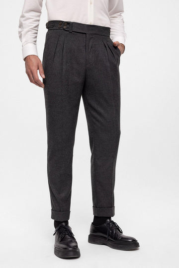 Men's Anthracite Wool Look High Waist Pleated Pants - Wessi