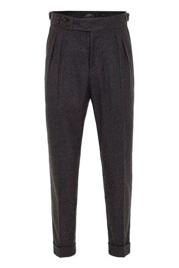 Men's Anthracite Wool Look High Waist Pleated Pants - Wessi
