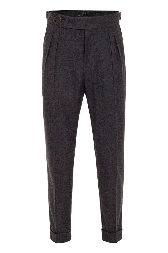 Men's Anthracite Wool Look High Waist Pleated Pants - Wessi