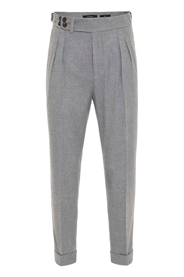 Men's Grey Wool Look High Waist Pleated Pants - Wessi