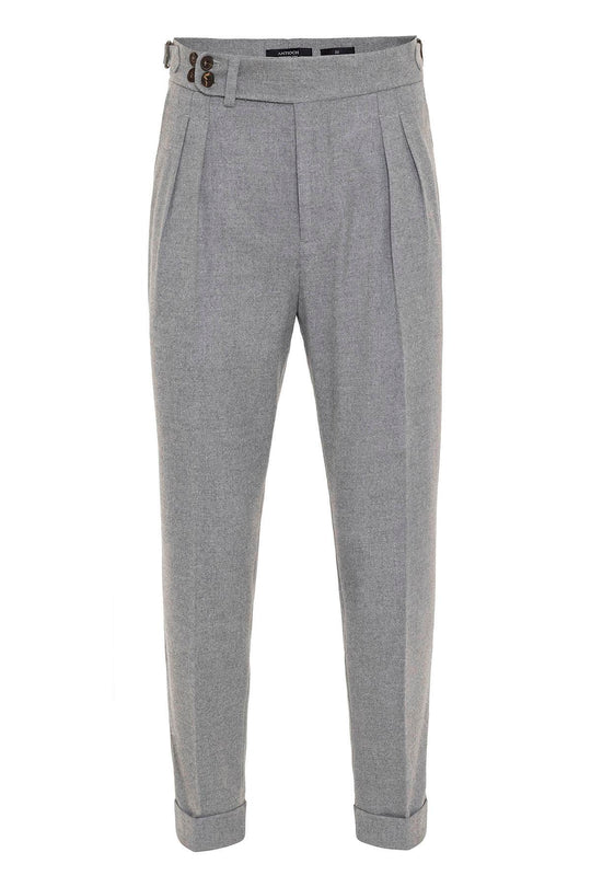 Men's Grey Wool Look High Waist Pleated Pants - Wessi