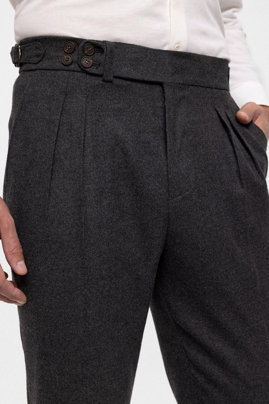 Men's Anthracite Wool Look High Waist Pleated Pants - Wessi