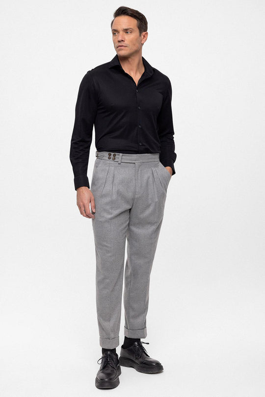 Men's Grey Wool Look High Waist Pleated Pants - Wessi – Wessi