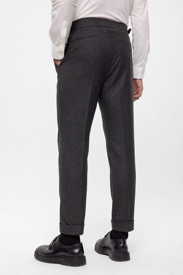 Men's Anthracite Wool Look High Waist Pleated Pants - Wessi