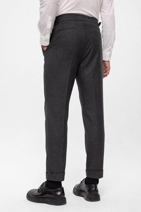 Men's Anthracite Wool Look High Waist Pleated Pants - Wessi