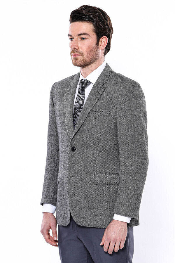 4 Drop Regular Cut Wool Grey Men Blazer Wessi