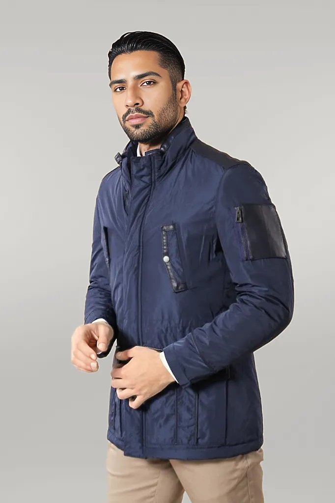 Giacca Trapuntata Slim Fit Modellata in Pelle Blu - Wessi