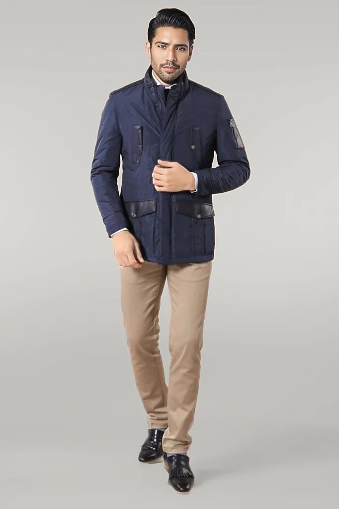 Giacca Trapuntata Slim Fit Modellata in Pelle Blu - Wessi