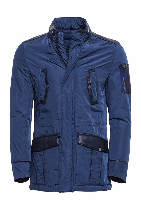 Giacca Trapuntata Slim Fit Modellata in Pelle Blu - Wessi