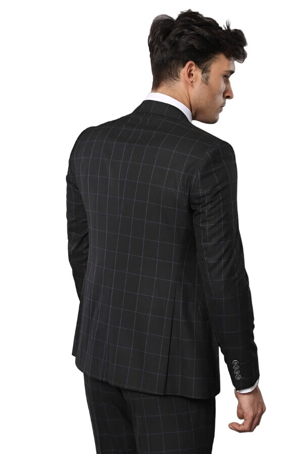 Black Checked 3 Piece Linen Suit | Wessi