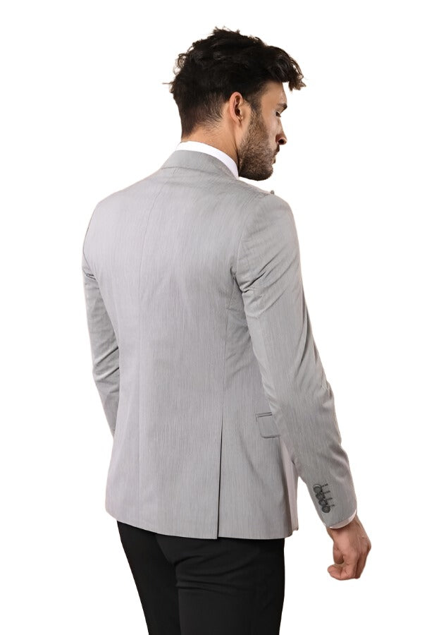 Black Double Breasted Vest Grey Men Suit - Wessi
