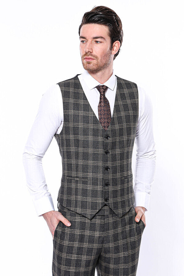 Black Plaid Men Vest - Wessi