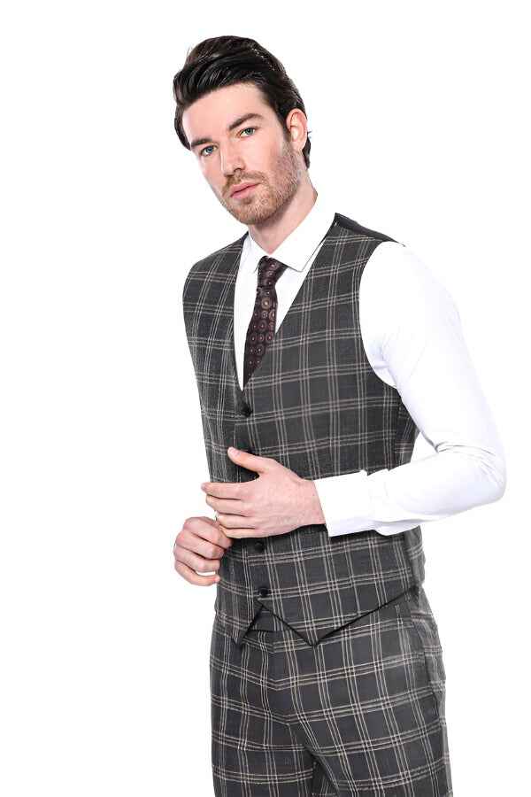 Black Plaid Men Vest - Wessi