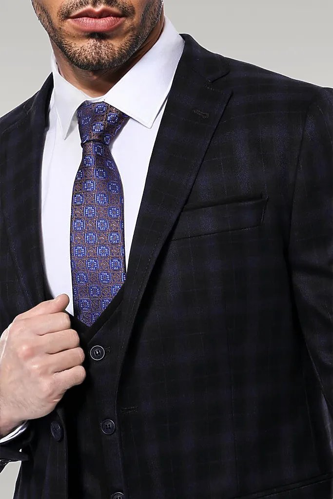 Black Plaid Men's Winter 3 Piece Suit - Wessi