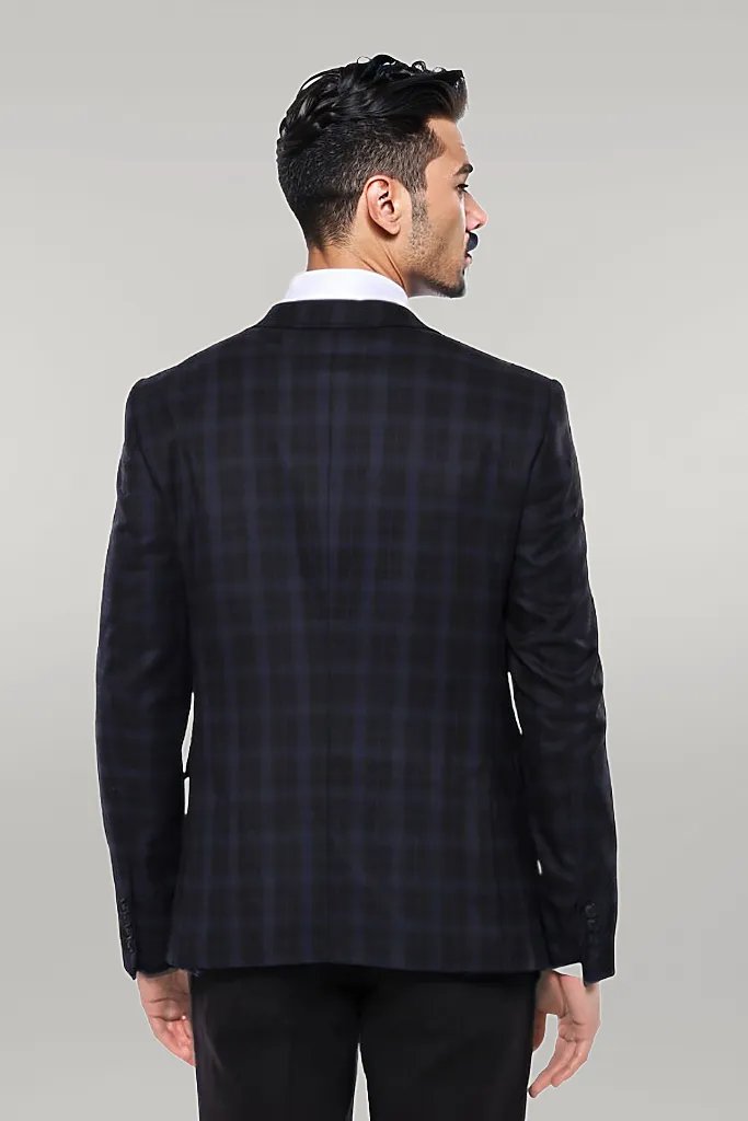 Black Plaid Men's Winter 3 Piece Suit - Wessi