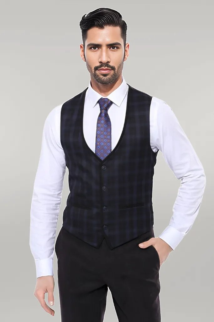 Black Plaid Men's Winter 3 Piece Suit - Wessi