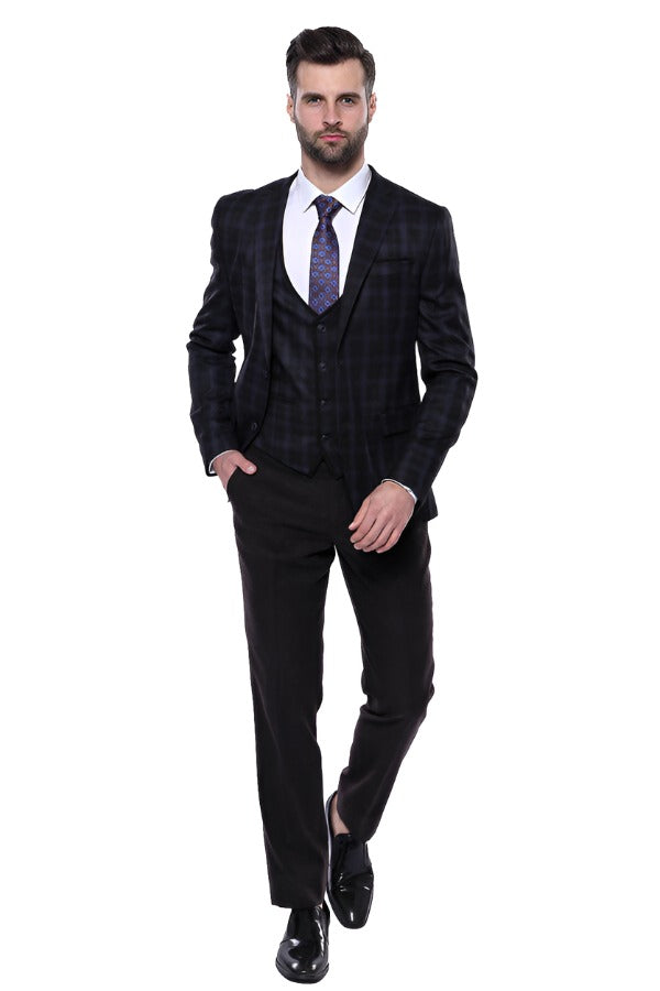 Plaid Black Slim Fit Suit - Sport Coat Blazer
