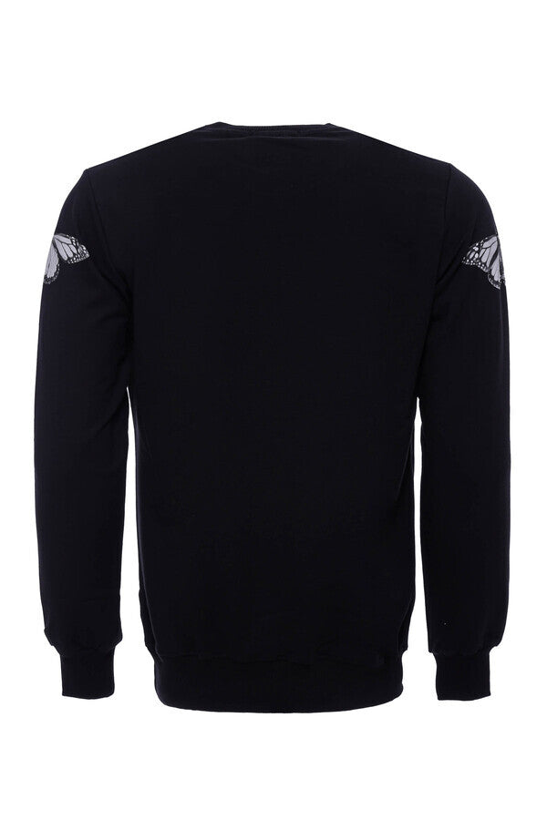 Black Printed Circle Neck Long Sleeves Sweatshirt - Wessi
