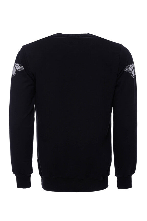 Sweat Noir Imprimé Col Rond Manches Longues - Wessi