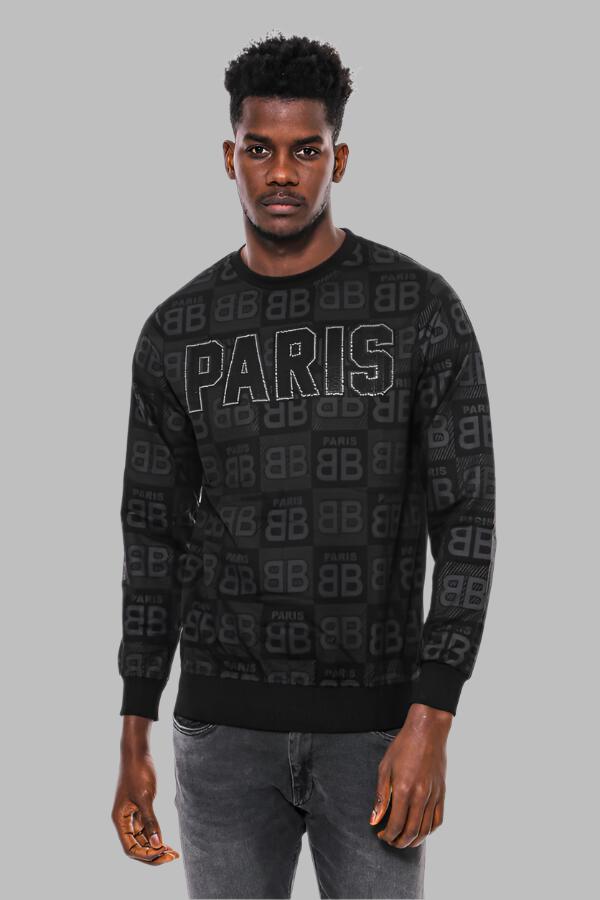 Black Printed Slim Fit Sweatshirt - Wessi