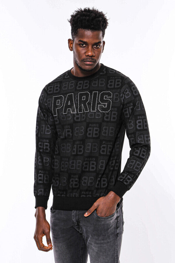 Black Printed Slim Fit Sweatshirt - Wessi