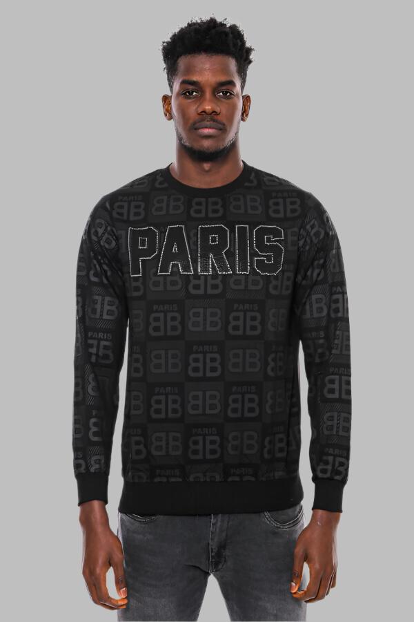 Black Printed Slim Fit Sweatshirt - Wessi