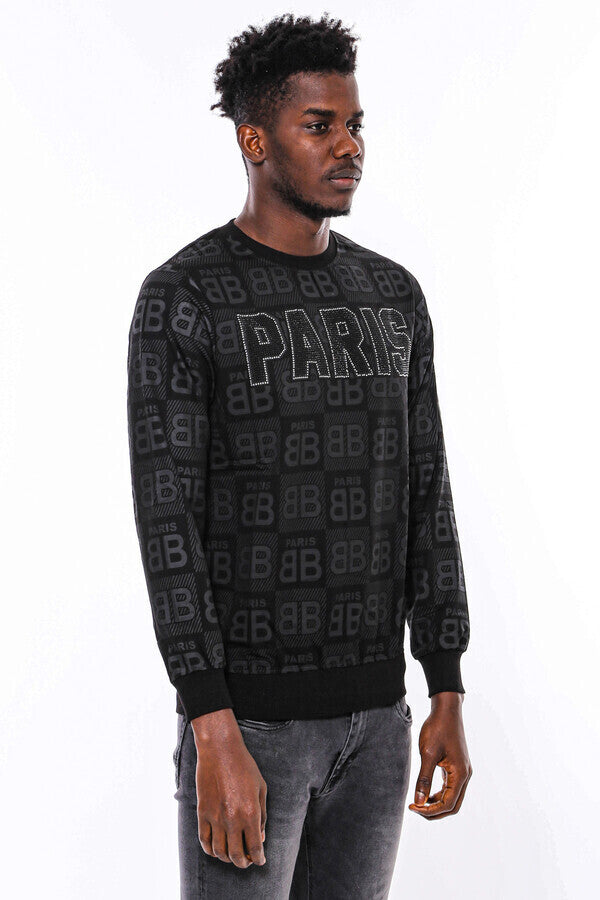 Black Printed Slim Fit Sweatshirt - Wessi