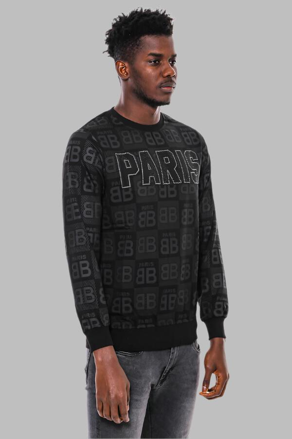 Black Printed Slim Fit Sweatshirt - Wessi