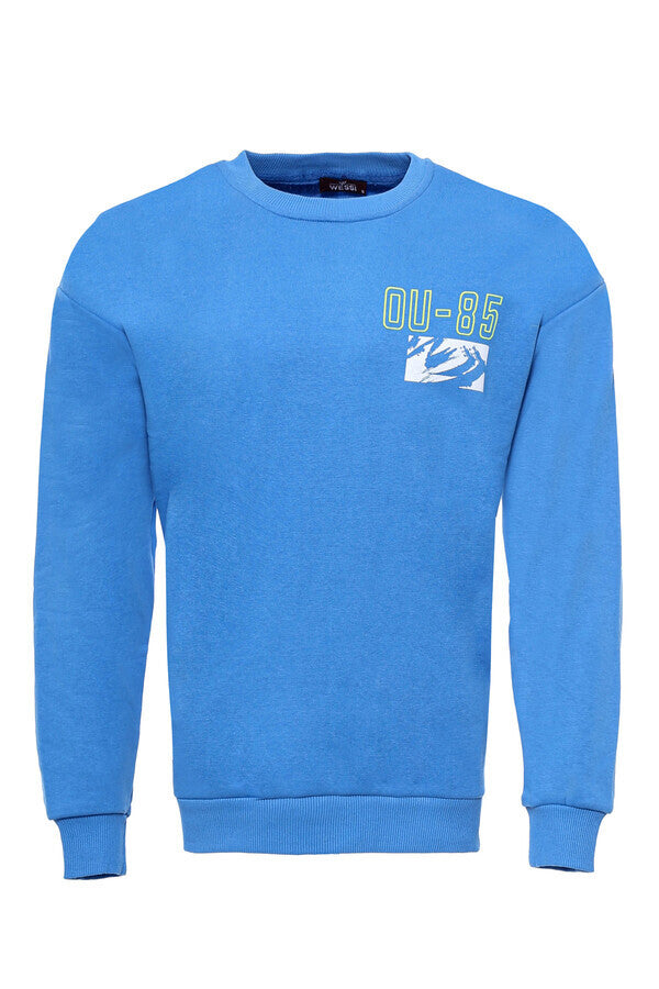 Blue Both Side Printed Circle Neck Men's Sweatshirt - Wessi