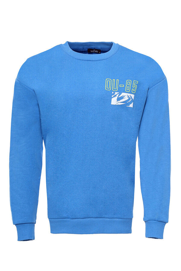Sweat Homme Bleu Imprimé Deux Côtés à Col Rond - Wessi