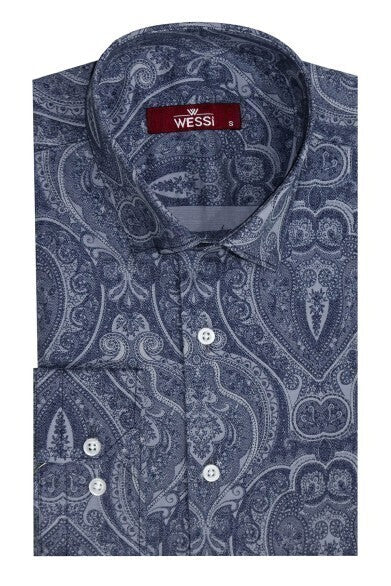 Blue Patterned Slim Fit Men's Shirt - Wessi