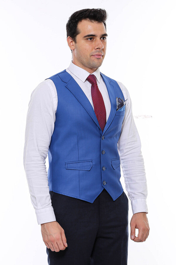 Blue Plain Collared Men's Vest - Wessi