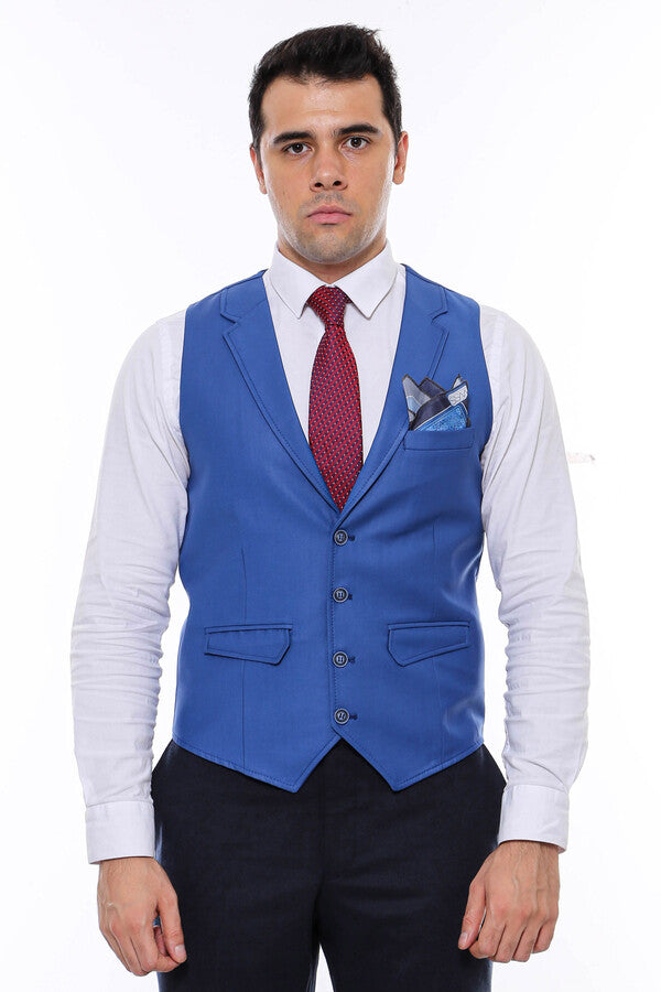 Blue Plain Collared Men's Vest - Wessi