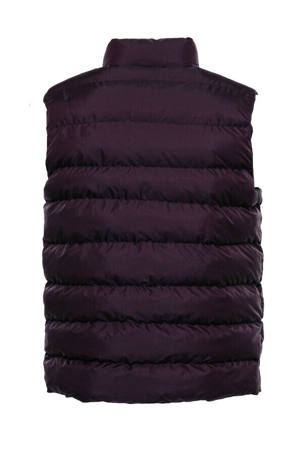 Quilted Zippered Burgundy Men Down Vest - Wessi
