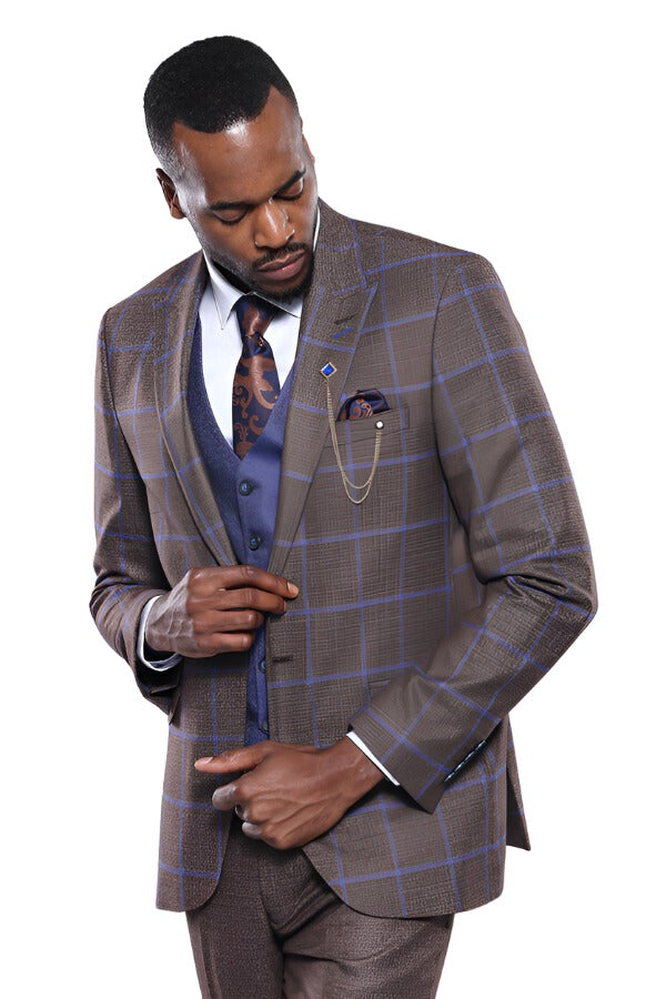 Brown Blue Checked Suit | Wessi