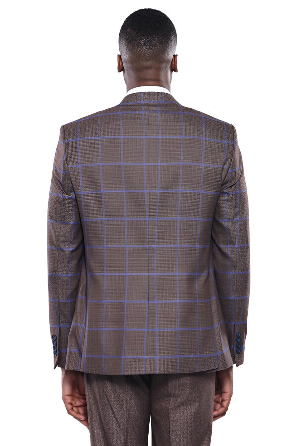 Brown Blue Checked Suit | Wessi