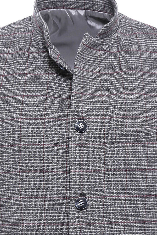 Gilet cachemire a quadri beige con colletto alla coreana - Wessi