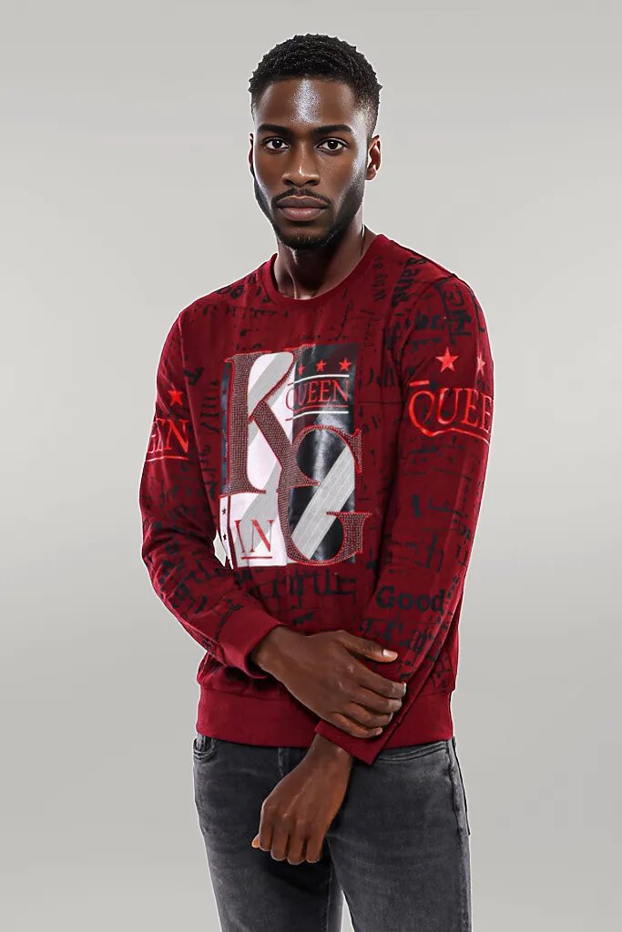 Felpa da uomo slim fit con fantasia bordeaux - Wessi