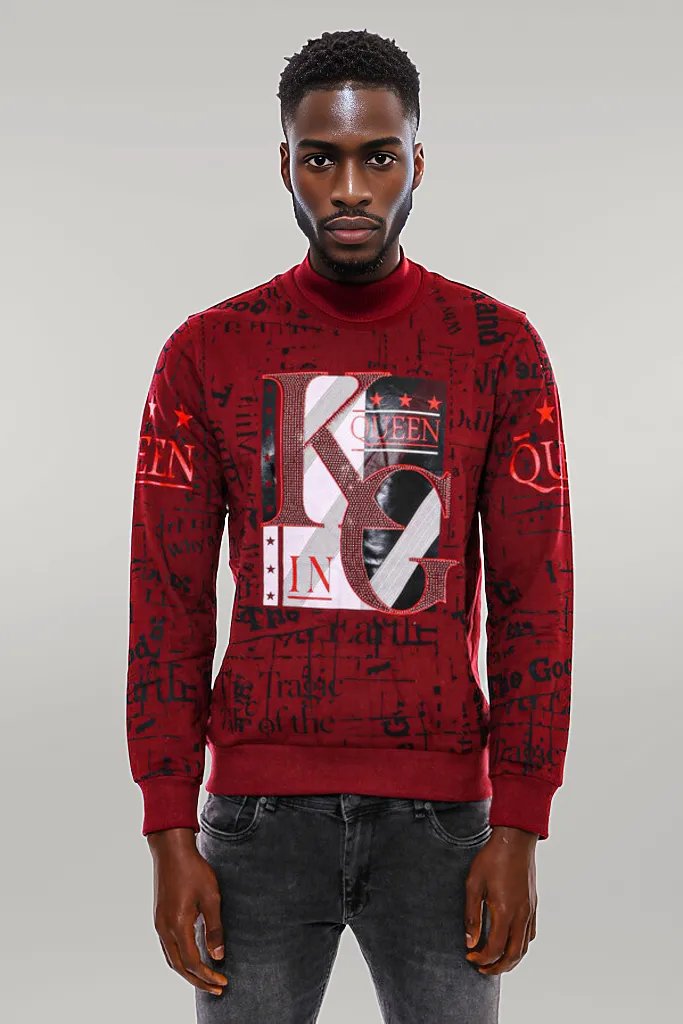 Felpa da uomo slim fit con fantasia bordeaux - Wessi