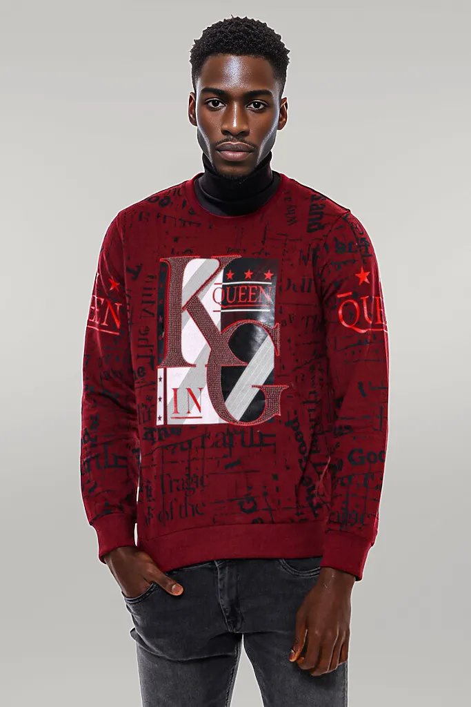 Felpa da uomo slim fit con fantasia bordeaux - Wessi