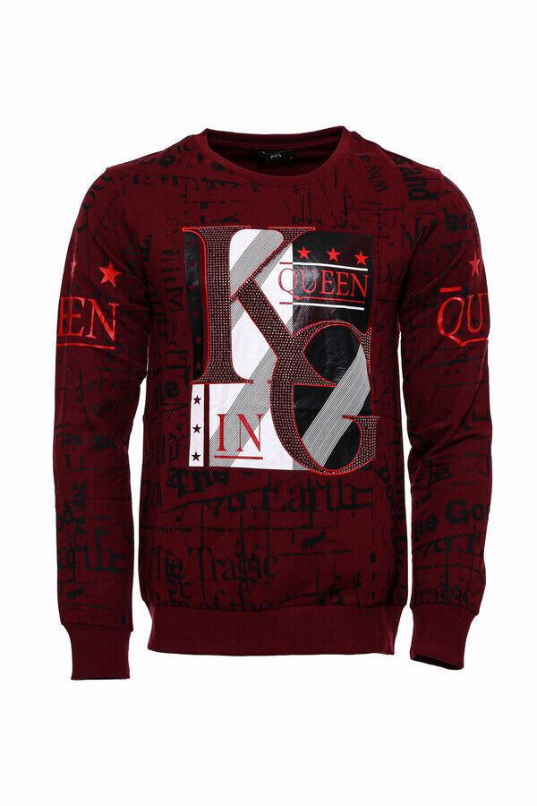 Felpa da uomo slim fit con fantasia bordeaux - Wessi