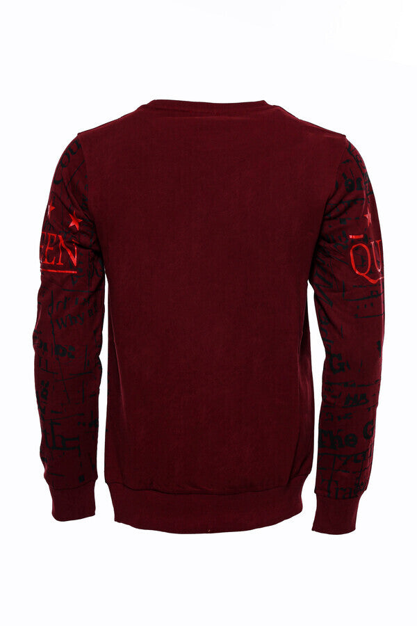 Burgundy Patterned Slim Fit Men Sweatshirt - Wessi