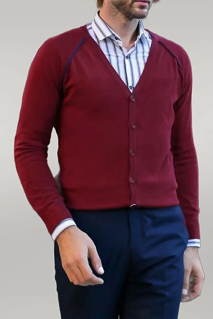 Burgundy Cotton Men's Knitwear - Wessi