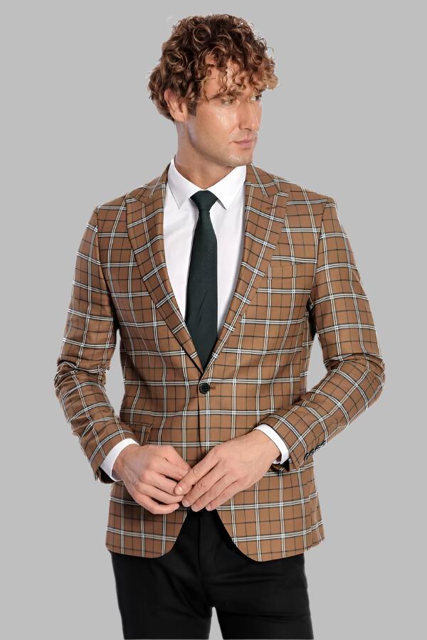 Checked Brown Men Blazer - Wessi